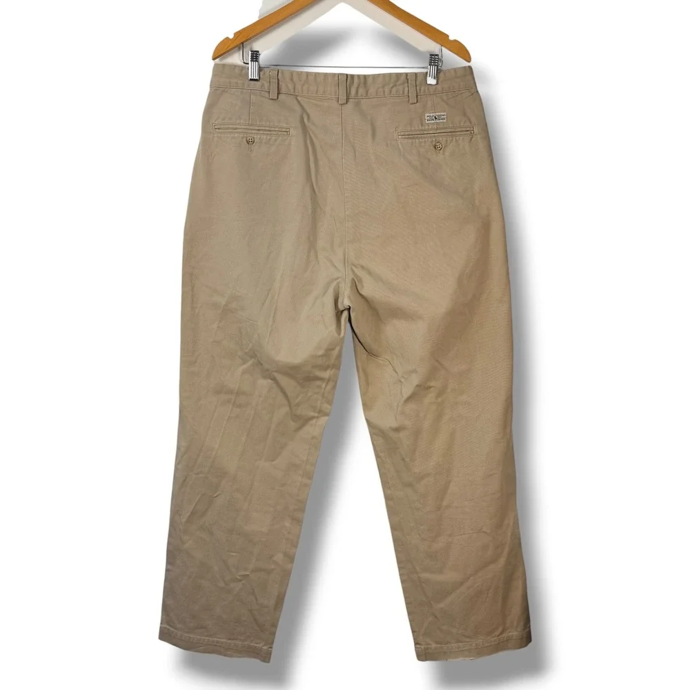 Polo Ralph‎ Lauren Chino Men 36x30 Khaki Tan Vintage Made in USA Pleated Front